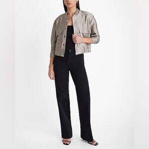NWT Metallic Patch Pocket Cropped Bomber Jacket